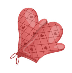 Red Oven Mitt with Hearth Pattern Illustration Isolated on White Background