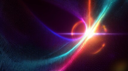 Naklejka premium Abstract futuristic digital artwork with vibrant neon colors of orange, blue, pink, purple,