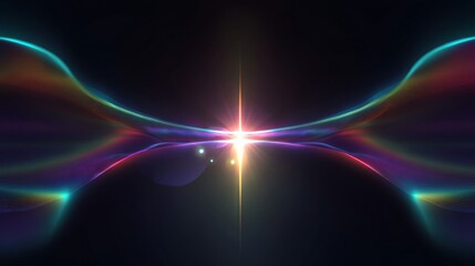 Abstract digital artwork with a dark background featuring a bright central light source,