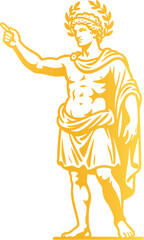 Elegant Golden Greek God Silhouette, White Background