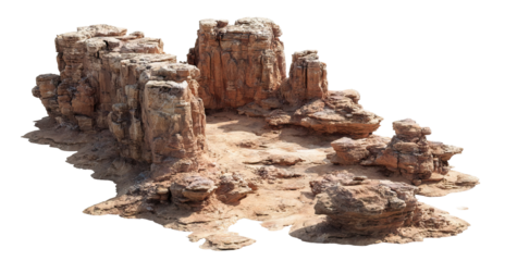 Natural canyon scene with layered desert rocks, isolated on transparent cutout background