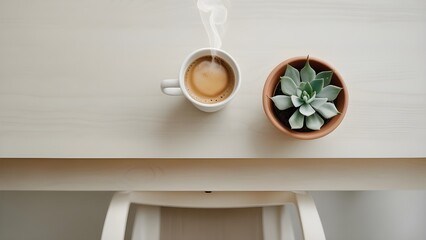 Old fashioned clock on kitchen window with coffee cup on table