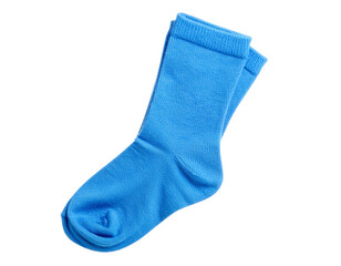 Blue Socks Hanging on Invisible Line, Angled Side View, Isolated