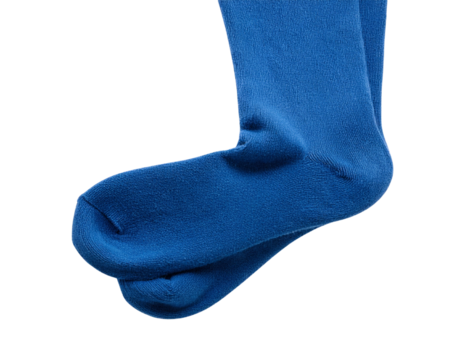  Blue Socks Hanging on Invisible Line, Angled Side View, Isolated