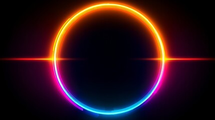 Obraz premium A neon-like circular design with vibrant colors such as orange, blue, pink, and red against a dark background,