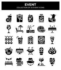 Event Icons. A Collection of 25 Summer Party and Celebration Icons