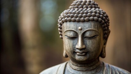 Detailed close-up of Buddha sculpture — capturing spiritual calm and mindfulness