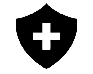 Medical Shield with Cross  simple   silhouette vector ,Health protection shield icon