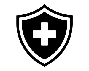 Medical Shield with Cross  simple   silhouette vector ,Health protection shield icon
