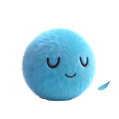Adorable fluffy blue round character sleeping with closed eyes and ZZZ sign, cute soft fur toy style mascot, perfect for emoji, cartoon icon, sticker, and digital illustration use.