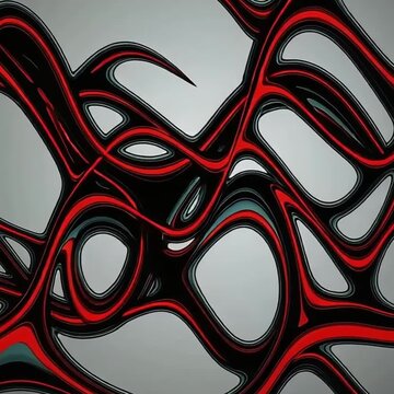 Horror abstract liquid shapes background in black and red vector design, deep gray seamless loop animation, modern eerie flowing pattern, scary minimalist texture for Halloween video art, creepy liqui