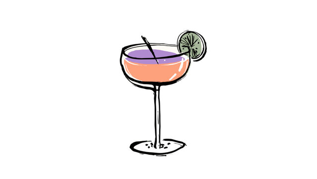 A handdrawn high end alcoholic cocktail isolated on transparent background. Matini, wine. Refreshment drink