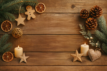 Rustic Christmas Flat Lay with Natural Handmade Decor