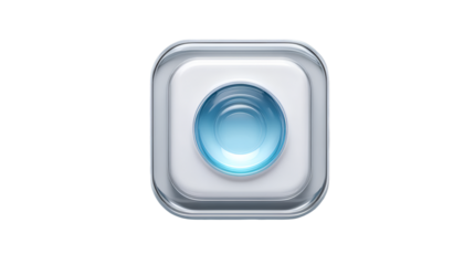 A square button with a blue circle inside isolated on transparent background