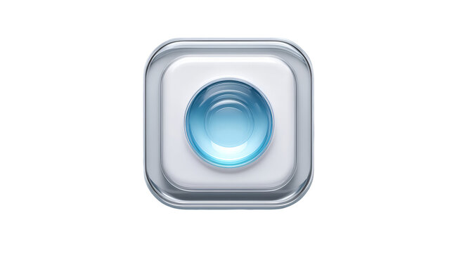 A square button with a blue circle inside isolated on transparent background