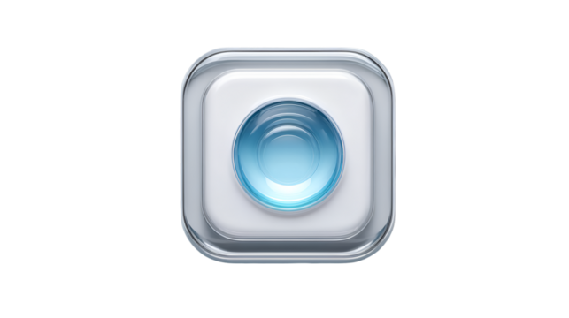 A square button with a blue circle inside isolated on transparent background