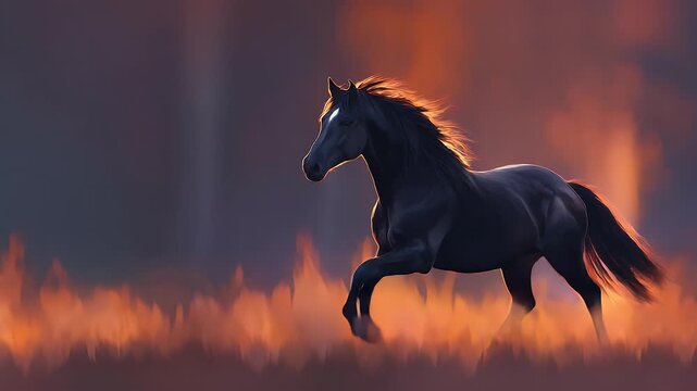 Majestic horse running at sunset