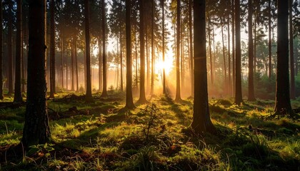 Obraz premium Sunrise in a dense forest (2)