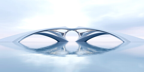 Futuristic Steel Bridge Over Water with Modern Design  
