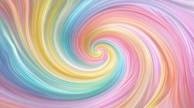 Colorful pastel swirl background with rotating spiral starburst pattern, abstract sunburst design featuring soft spring shades in a radial striped swirled style for modern wallpapers and creative grap