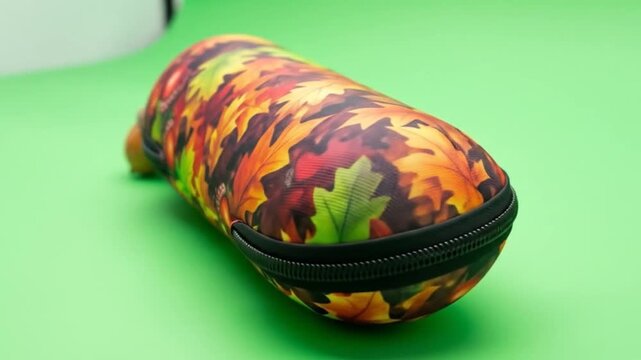 Green Screen People & Lifestyle Autumn Leaf Pattern Eyeglasses Case on Bright Green Background  Green Screen  Chroma Key