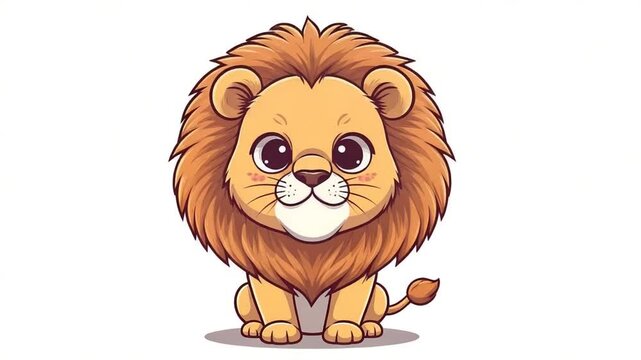 Cute Cartoon Lion Cub Sitting and Looking at the Viewer.