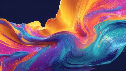 Vibrant colorful wave flowing in abstract liquid pattern with dynamic multicolor stream, energetic swirling fluid colors, modern digital wallpaper design, creative abstract background for visual art p