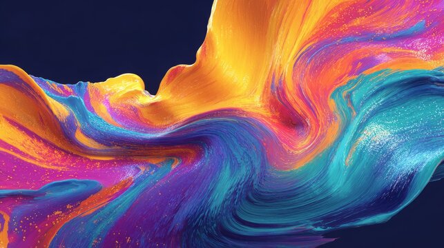 Vibrant colorful wave flowing in abstract liquid pattern with dynamic multicolor stream, energetic swirling fluid colors, modern digital wallpaper design, creative abstract background for visual art p