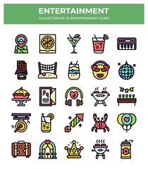 Collection of 25 Entertainment Icons. Party. Music. Food. and Fun