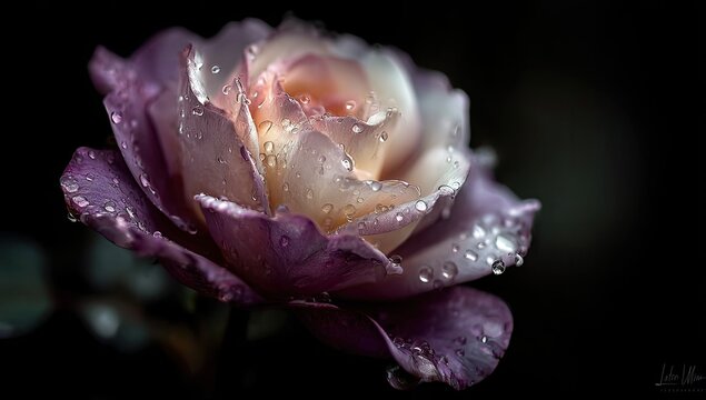 Close-up of a rose, with dew drops