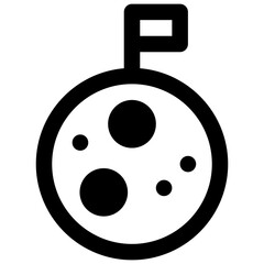 Moon landing. Outlined stroke vector icon with black-filled details.