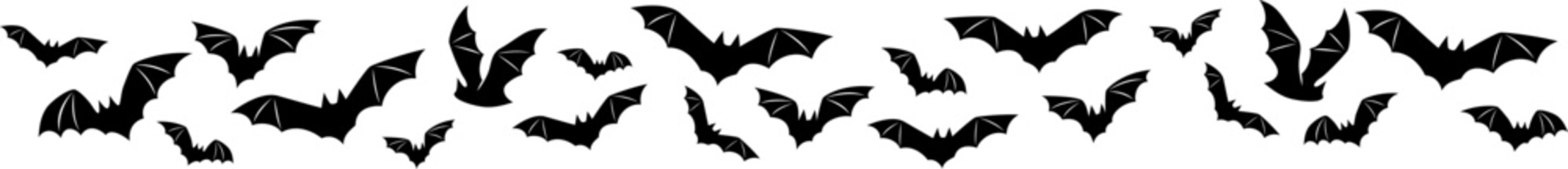 Flying bats. Vector horizontal border. Halloween decoration.