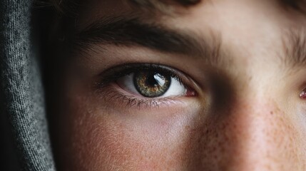 Diabetes Eyes. Close-Up Portrait of Handsome Teenage Boy Looking Directly to Camera