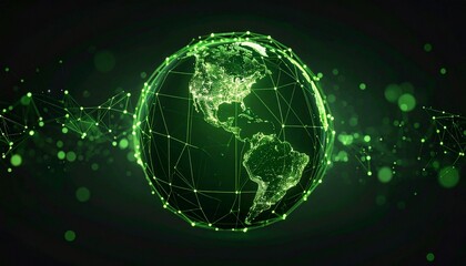 Naklejka premium Digital Green earth with Network Connections on Representing Global Connectivity and Technology. Generated with AI.