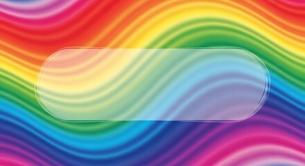 Obraz premium Iridescent rainbow gradient background with translucent rectangle glass shape for text