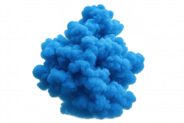 Cloud of vibrant blue smoke expands and billows against a transparent background, creating an ethereal and captivating visual