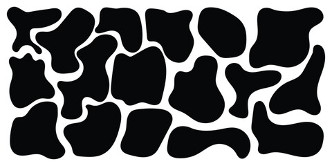 Organic black blobs of irregular shape. Abstract blotch, inkblot and pebble silhouettes, simple liquid amorphous elements. Organic blob shapes collection