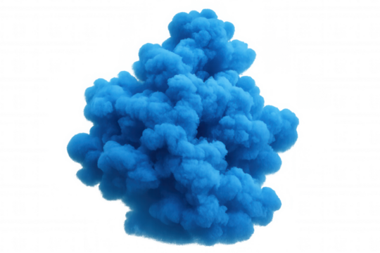 Cloud of vibrant blue smoke expands and billows against a transparent background, creating an ethereal and captivating visual