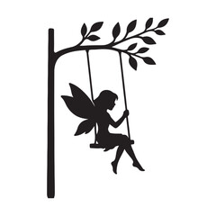"Fairy Silhouette on Swing Under Tree Clipart PNG"