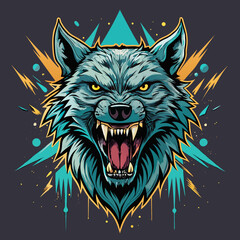 Fierce Wolf Head Angry Illustration Logo