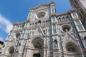 Fototapeta premium Florence, Italy - August 21, 2019: Facade of the Cathedral of Saint Mary of the Flower in Florence in Italy