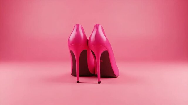 Pink High Heels Fashion Still Life on Matching Pink Background Video