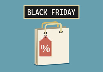 Bola blanca de papel con etiqueta de descuento y cartel de black friday