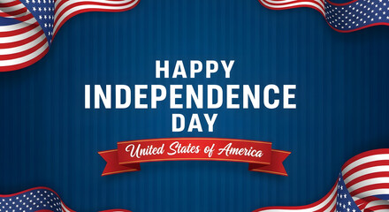 Festive patriotic banner design celebrating a significant national day for the United States, featuring vibrant flag elements and celebratory text on a rich blue backdrop