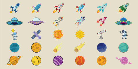 set of aerospace icon line color vector illustration template graphic design. bundle collection of various astronomy sign or symbol for future technology astrology