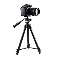 Dslr camera on tripod isolated on transparent background