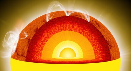 Detailed Cross-Section of the Sun Showing Core, Layers, and Solar Flares
