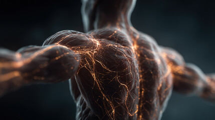 Mind muscle connection anatomy neural network muscular back fitness strength physiology male bioelectric glowing