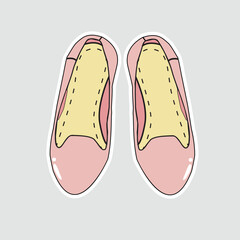 Pair of Pink Ballet Flats Vector Sticker. A vector illustration of a pair of simple pink ballet flats. This sticker is perfect for themes of fashion, footwear, beauty, and casual style