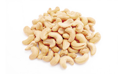 Roasted cashews isolated on white background